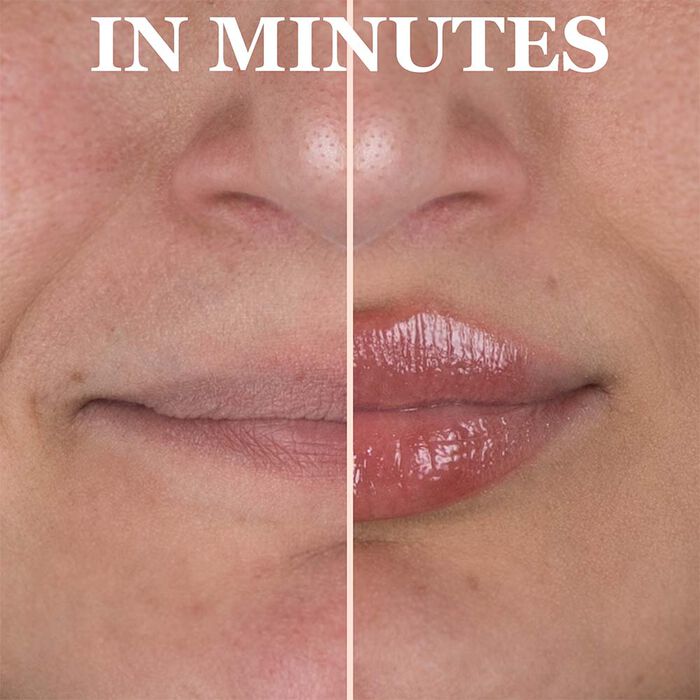 Luminess Before and after results of Hot Kiss Brown Sugar Lip Plumper showing fuller and glossier lips in minutes